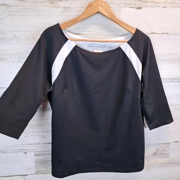 Gretchen Scott Jersey Tee Topper Medium Black 3/4 Sleeves Sporty Athleisure Golf - Picture 10 of 16